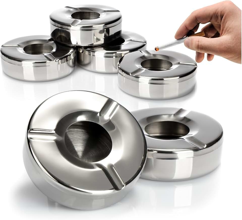com-four® 6x Aschenbecher aus Edelstahl, Windaschenbecher, Ø 11 cm