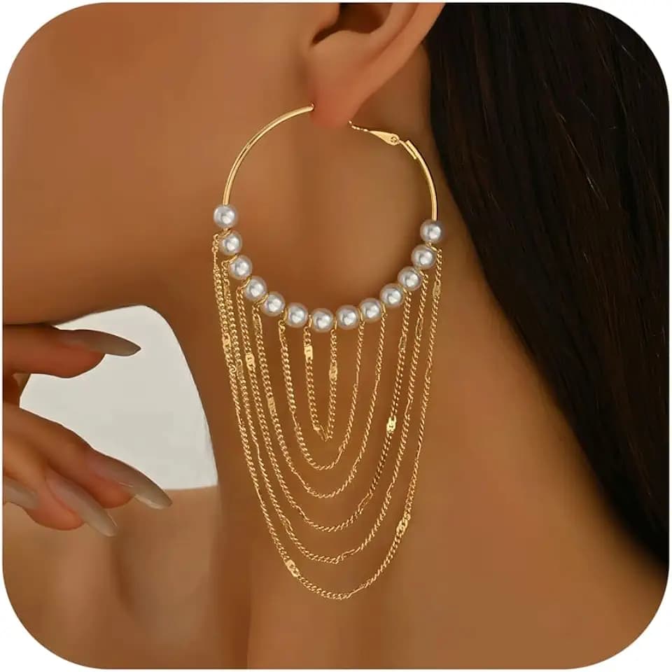 Pearl Dangle Earrings Long Tassel Pearl Earrings for Women Dainty Chain Earring Prom Jewelry Gift for women