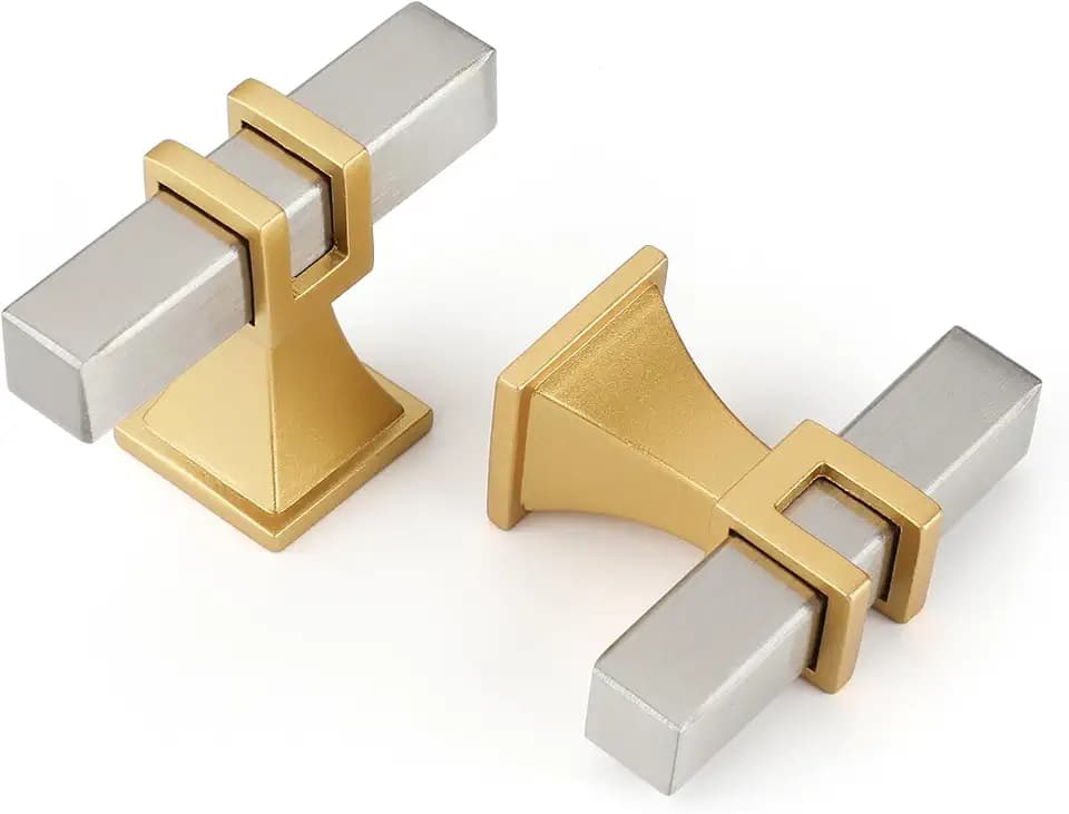 10 Pack Brushed Nickel and Gold Dresser Drawer Knobs