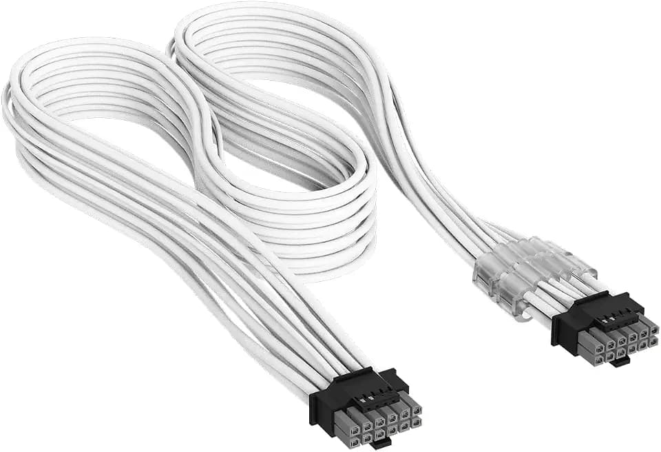 Corsair Elite Premium Individually Sleeved PCIe 12V-2x6 to PCIe 12V-2x6 600W PSU Cable – Triple-Mesh Paracord Sleeve, Low-Profile Cable Combs, Compatible with 12V-2x6 PSUs – White