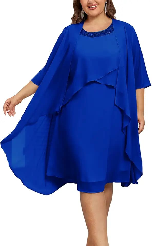 Hanna Nikole Womens Plus Size Dress with Jacket 2 Piece Wedding Guest Dresses Flowy Mother of The Bride Dress