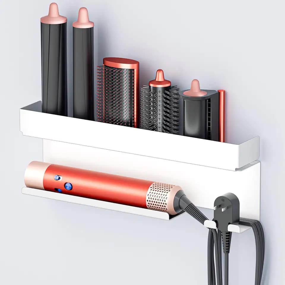 YYBO Föhnhalter Wand Ohne Bohren, Glätteisen Halterung, Föhn Halterung für Glätteisen Lockenstab Styler Zubehör Aufbewahrung, Fönhalter Wandhalterung, Fönhalterung Bad Lockenstabhalterung (Weiß)
