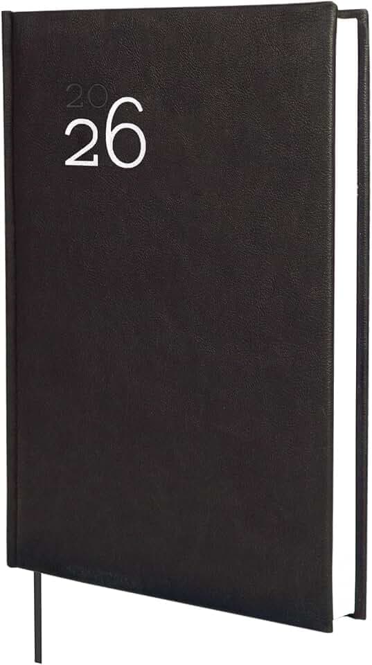 Finocam - Kalender 2026, 1 Tag pro Seite, Januar - Dezember (12 Monate), Jahresplaner 2026, gebunden, Hardcover, gepolstert, Milano, Schwarz, Katalanisch