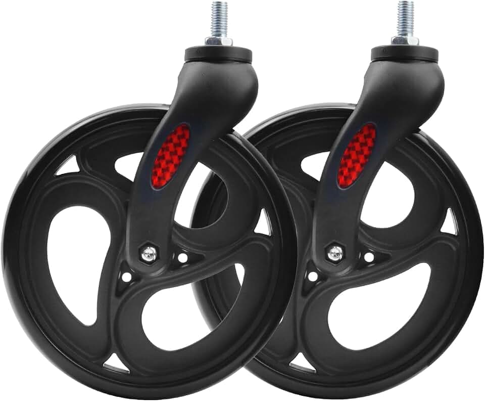 2 Pack 8 Inch Wheelchair Front Wheels Replacement with Front Fork Drive Front Castor Solid Replacement Wheels for Wheelchairs, Rollators, Walkers(Black, 8 Inch)