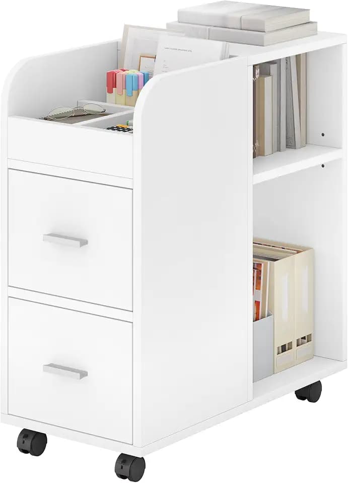YITAHOME Rollcontainer mit 2 Schubladen, Aktenschrank, Weiß