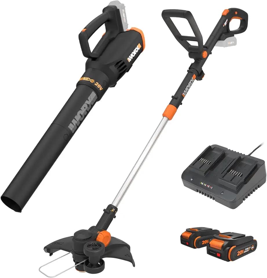 Worx 20V 12" 3-in-1 Cordless Weed Wacker & 360CFM Leaf Blower Kit, WG930.2
