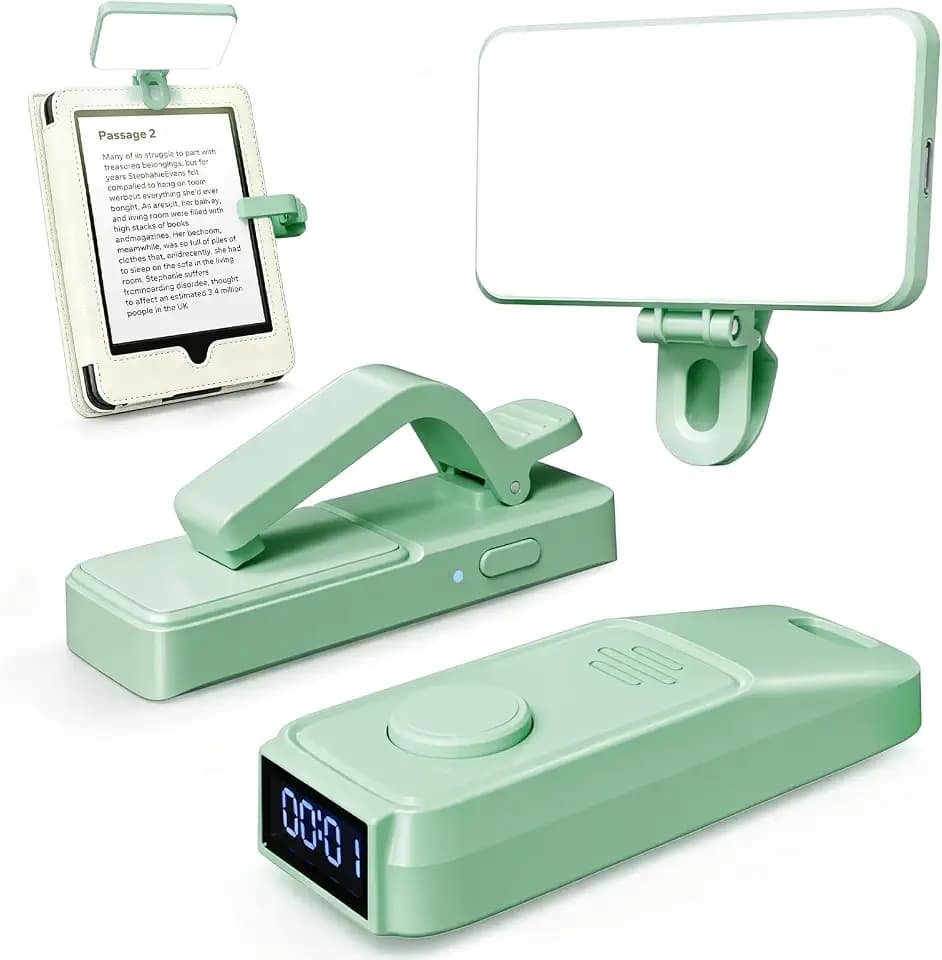(Fit All Cases) Page Turner for Kindle,Portable Selfie Light,Reading Timer Tracker,Book Light for Kindle,iPad,iOS Android. Clicker for Kindle for Camera Video Recording and Selfie Shutter(K3-Green)