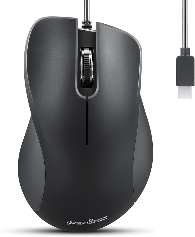 Perixx PERIMICE-221C USB Type C Wired Ergonomic Mouse - 4.9 Ft Cable - Optical 1200 DPI Design - Black……
