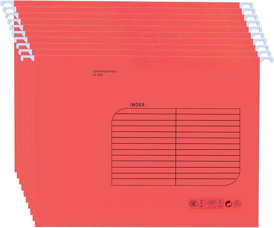25 Stück Hängemappen A4,mit Tabs und Karteneinsätzen(Red)