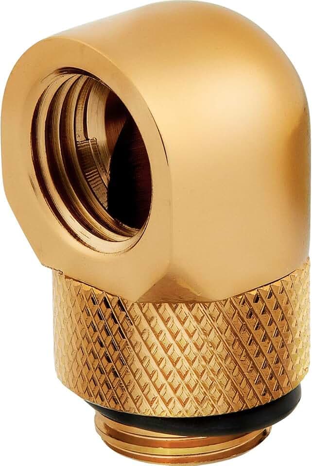 Corsair Hydro X Serie 90-Grad-Drehadapter, Doppelpack (G1/4 BSPP-Anschlussgewinde, Solide Messingbeständigkeit, Sicherer Drehmechanismus, Optimiert Für Hohe Durchflussraten) Gold