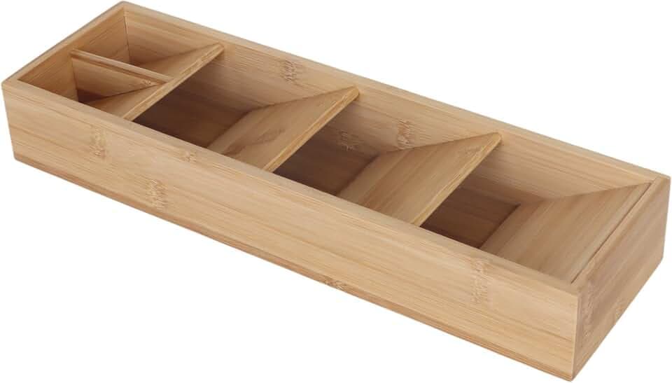 Relaxdays Besteckorganizer, 5 Fächer, Besteckkasten platzsparend, natur