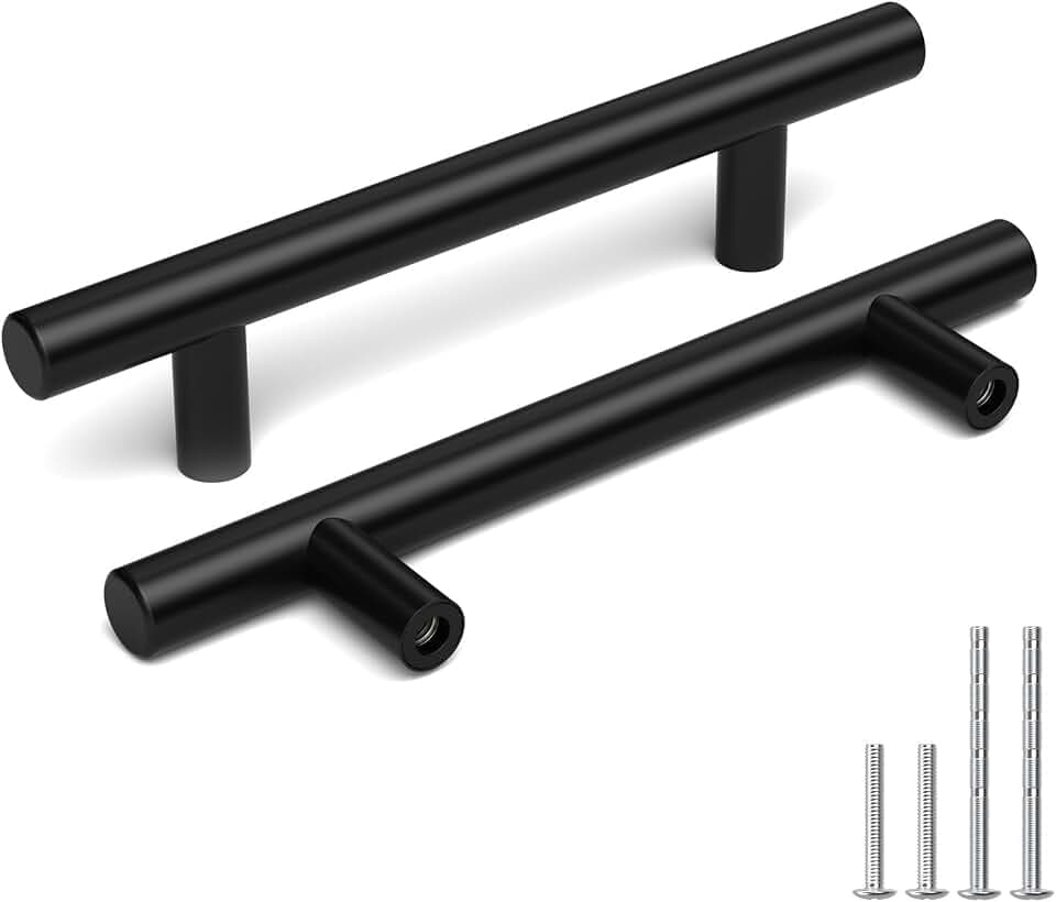 Goldenwarm 5 Stück Möbelgriffe Edelstahl Türgriffe 96mm Modernes Schwarz Schrank Stangengriff Schublade Küchengriffe Kleiderschrank Griff