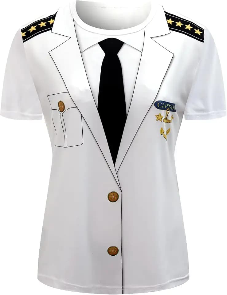 Funny World Women's Captain T-Shirt Graphic Short Sleeve Yacht Party Costume