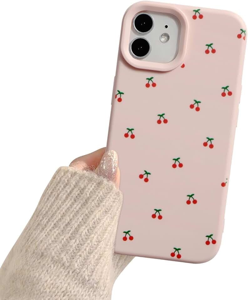 Reownest Hülle für iPhone 12/12 Pro, Weiche Schlanke TPU Case Cover mit Süßem Kirschmuster und Erhöhtem Kameraschutz, Ästhetische Handyhülle für Mädchen & Frauen – Rosa