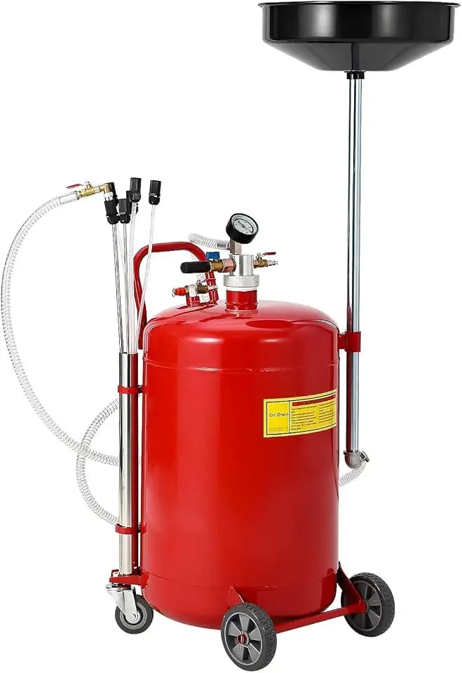 20 Gallon Waste Oil Drain Tank, Air Operated Portable Oil Drainer with Adjustable Funnel, Fluid Fuel Transfer Drainage with Wheels, Oil Change Container for Automotive Workshops