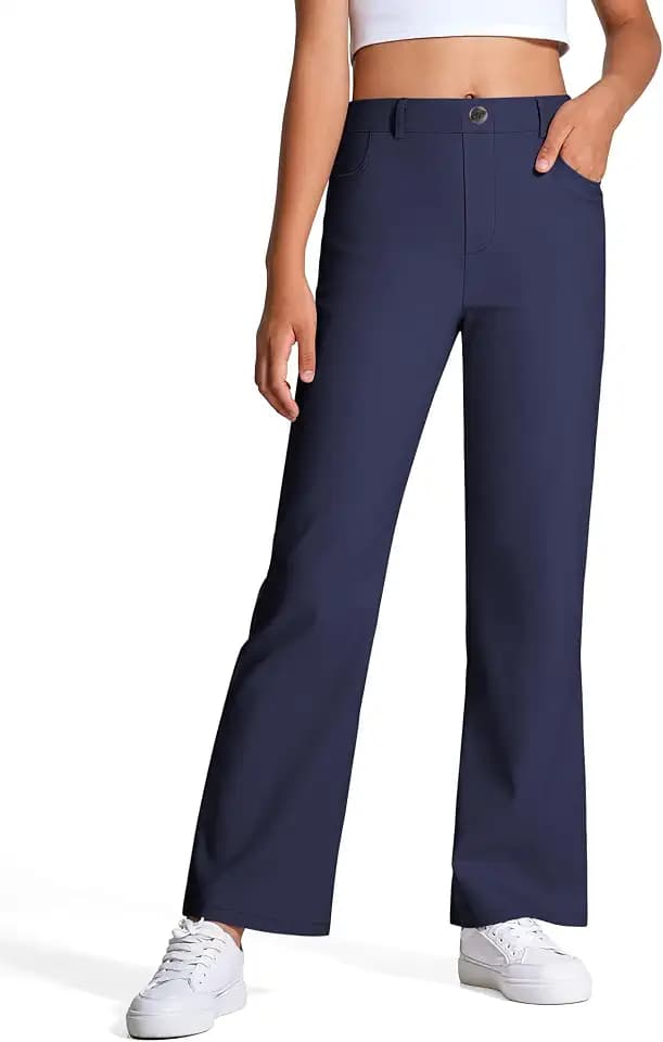 Girls Uniform Pants Kids High Stretchy Flare Dress Pants