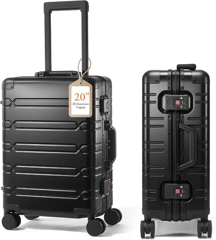 UrbanExplorer All Aluminum Carry On Luggage Hard Shell Suitcases with Spinner Wheels Zipperless Luggage 20 inch Small Carry On Suitcase for Short Trips, Black