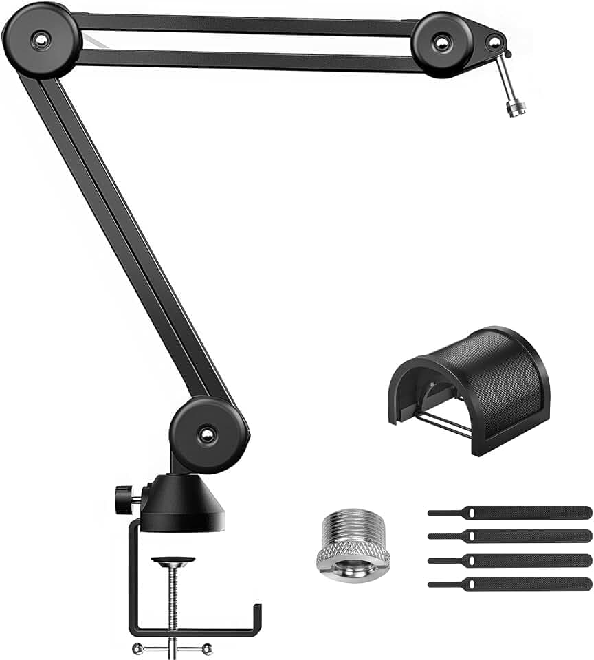 TONOR Mikrofonarm hoher Kompatibilität, Boom Arm, Mikrofon Ständer, einstellbarer Microphone Stand mit Extragroßer Popschutz, Kabelbindern, 3/8" bis 5/8" Adapter, 40 cm +40 cm, T40