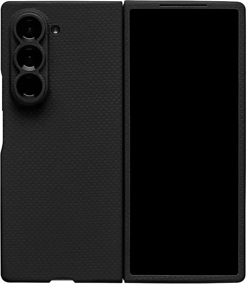 Latercase for Galaxy Z Fold 6 | Ultra-Thin 0.6mm Aramid Fiber Case | Lightweight 16g Hard Shell Slim Protective Cover | Wireless Charging Compatible | Matte Non-Slip Grip | Black Crosshatch