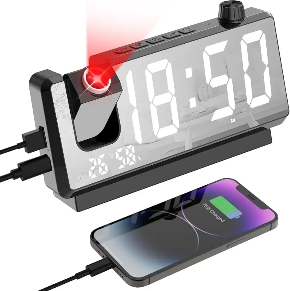 Cuteefun Wecker mit Projektion, Projektionswecker mit großem 7" LED Anzeige