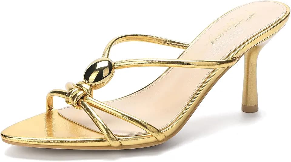 Pointed Peep Toe Kitten Mule Heels for Women