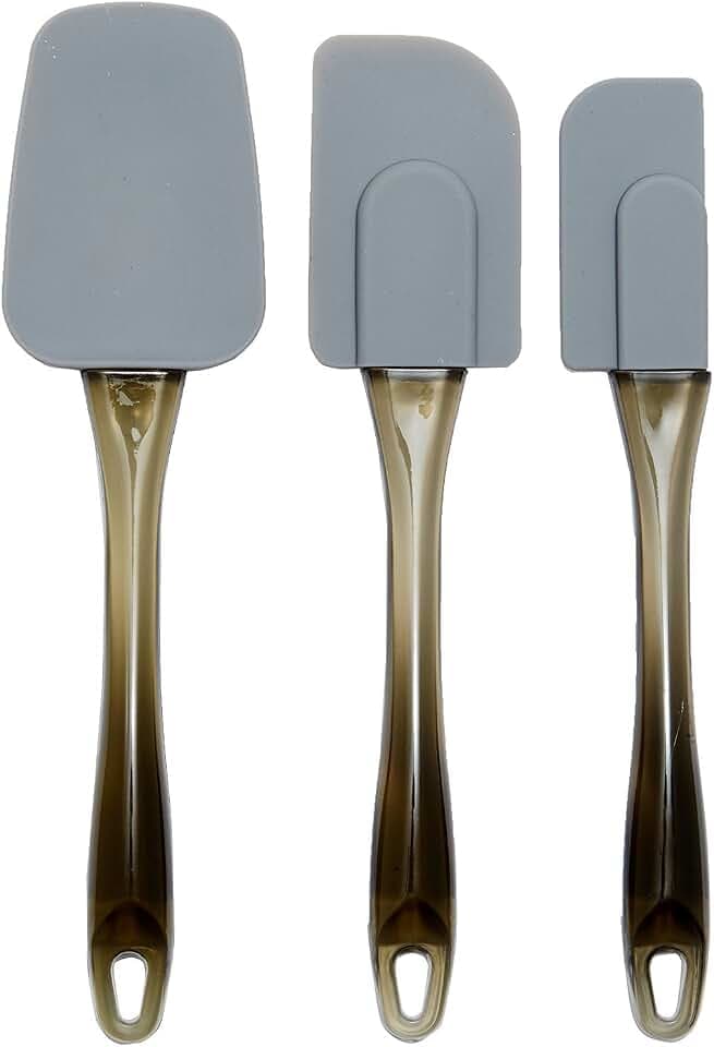 Amazon Basics Rechteckig Teigschaber, Silikon, 3 teiliges Set, Grau