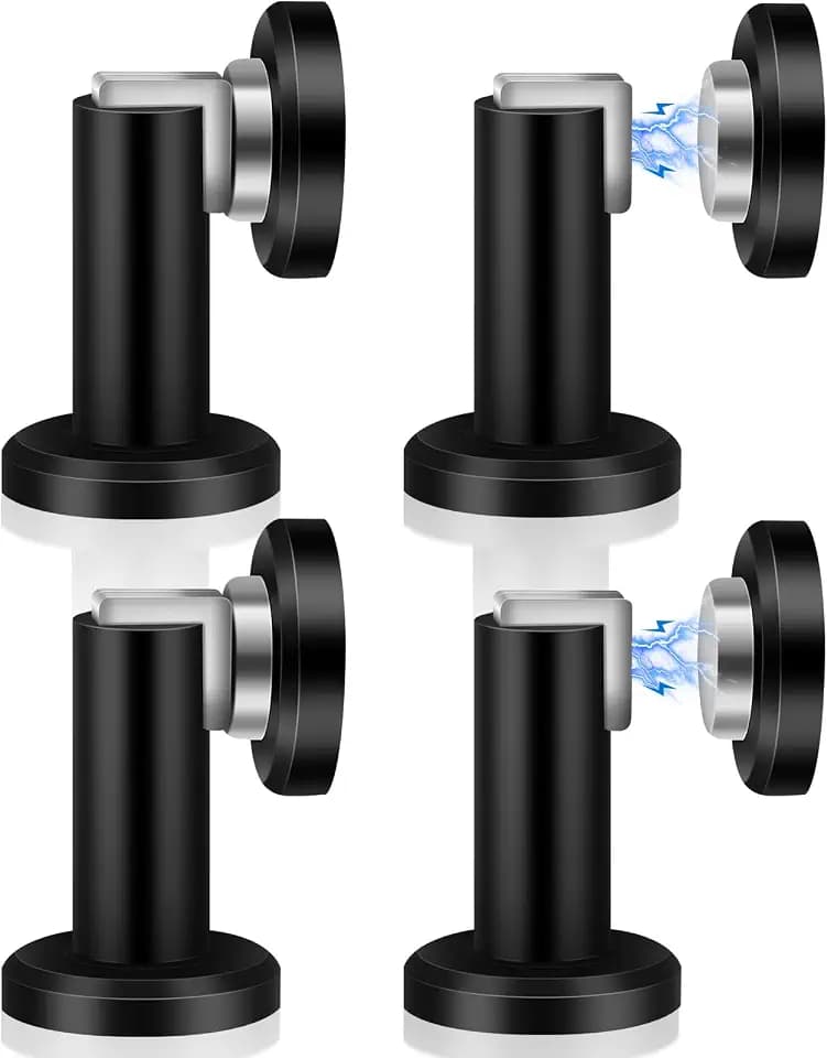 KOLAKO Magnetische Türstopper, Bodenwandmontage, schwarz, Türstopper für Sockelleisten, robuster Edelstahl, Magnet-Türhalter, 4 Stück