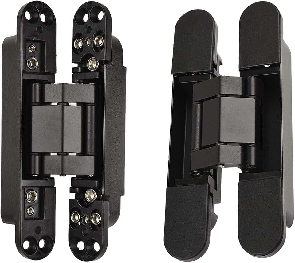 7 inch Hidden Door Hinges, Zinc Alloy Concealed Hinges,180 Degree Swing, 3 Way Adjustable Butt 7 x 2.7 x 1inch, Black Door Hinges for Bookcase Door and Invisible Door (2 Pack mounting Hardware)