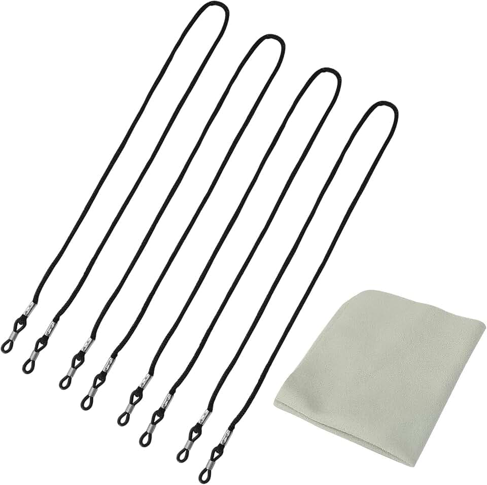 Hanyousheng 4 Stücke Brillenband, Brillenbänder, Brillenkette Schwarz, Verstellbar Sonnenbrillen Kette Brillenschnur, Mit 1 Mikrofaser-Reinigungstuch,für Sonnenbrillen und Lesebrillen