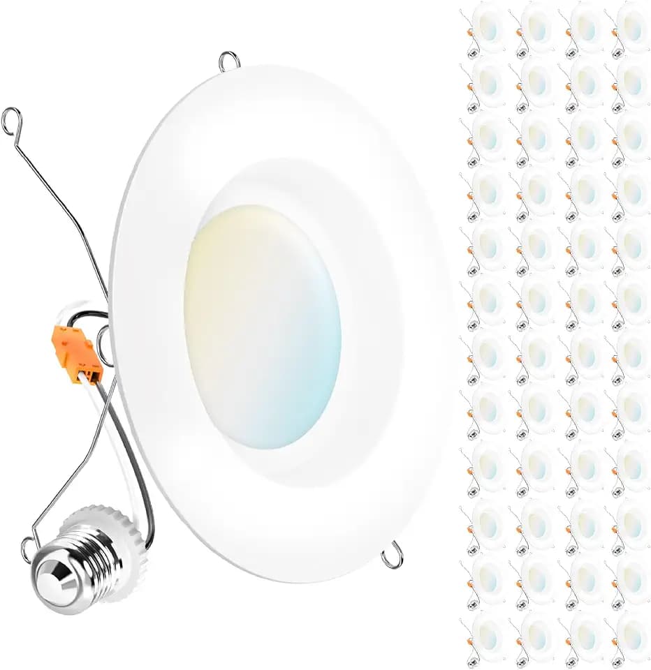 Sunco 48 Pack 6 Inch Retrofit LED Recessed Can Lights, 5CCT, 13W=75W