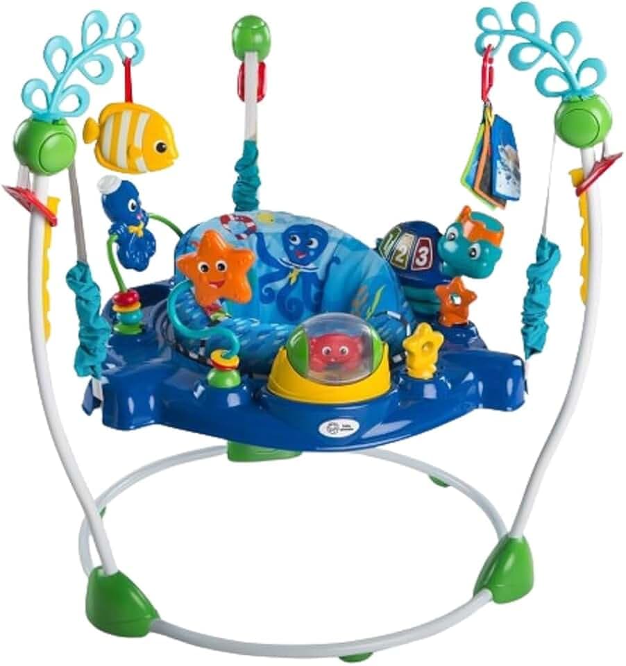 Baby Einstein Neptune's Ocean Discovery Jumperoo Spring und Spielcenter mit abnehmbare Spielzeuge, 360° drehba Hopser, Höhenverstellbar, Spricht 3 Sprachen, Babyspielzeug ab 6 Monaten
