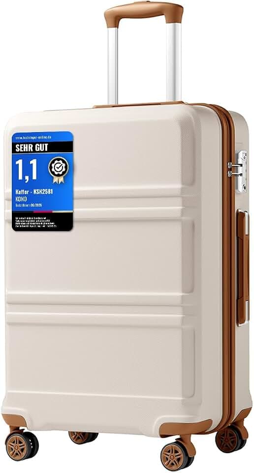 KONO Trolley Koffer Mittelgroß 4 Rollen Leicht Hartschalenkoffer Reisekoffer mit TSA Schloss, 65x44x25.5cm, 61Liter, Zwillingsrollen Rollkoffer, ABS+PC Hartschale (Cremeweiß, L)
