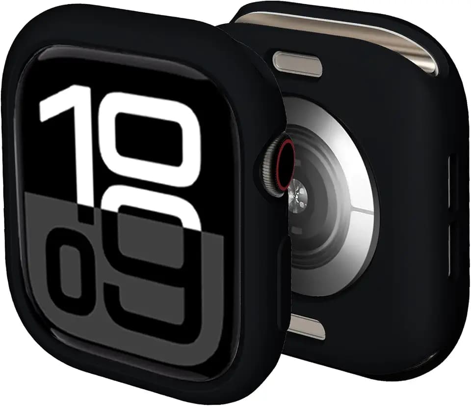 Compatible with Apple Watch Series 11 (2025) Series 10 46mm 42mm Shockproof TPU Silicone Protective Cover Bumper Shock-Absorbing Scratch-Resistant Case for Women Men (Black, Series10 42mm)
