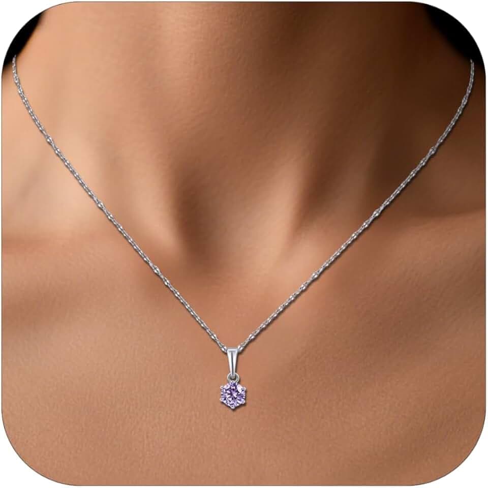 Tiny Silver Birthstone Necklace for Women