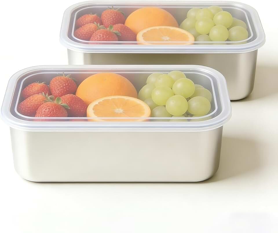 2 PCS Stainless Steel Food Storage Containers with Lids, Reusable Meal Prep Containers for Fruits/Vegetables/Salad, Metal Lunch Boxes for Sandwich/On-the-Go Meals, Freezer & Dishwasher Safe, BPA-Free