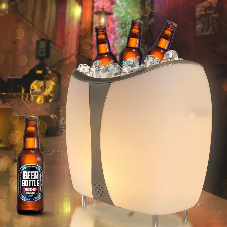 FUYO 3-in-1 LED Eiskübel mit Bluetooth Lautsprecher RGB Farbwechsel Akku Outdoor IP44 Wasserdicht Dimmbar Weinkühler Eisbehälter Bar Flaschenkühler Getränkekühler, Höhe 43cm- für Indoor & Outdoor