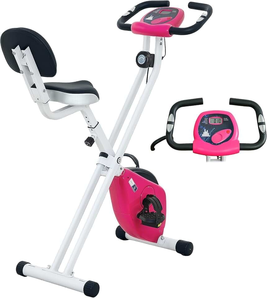 HOMCOM Heimtrainer, magnetisch, faltbar, Zusammenarbeit Aosom.fr x FFHandball – Fitnessfahrrad in X-Form, leise, für Sport zu Hause und Cardio-Training – LCD-Display & Pulssensor