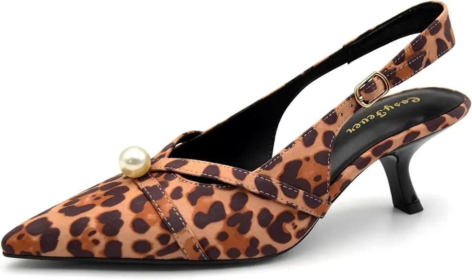 CosyFever Women's Dressy Slingback Kitten Heel Pumps,Pearl Cross Straps