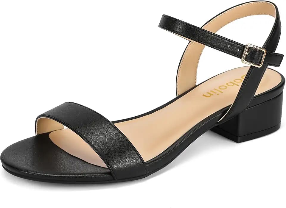 DOBOLIN Women Sandals Dressy Comfortable Walking Strappy Open Toe Wedding Shoes for Bride 1.2 Inch Low Block Heels Adjustable Ankle Strap