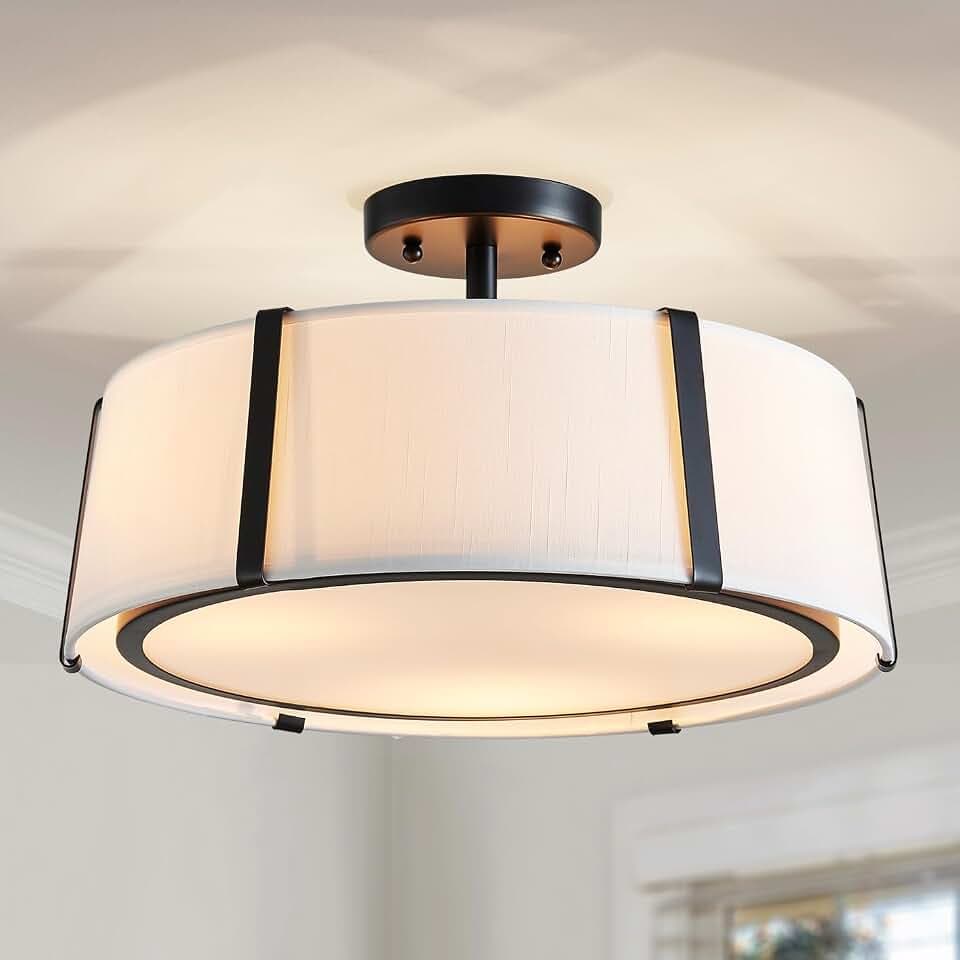 Shrine Lighting Drum Chandeliers, Modern Style, Perfect Ceiling Light Fixture for Living Space, D16'' x H9'', E12*3 Sockets, White Lampshade & Black Finish