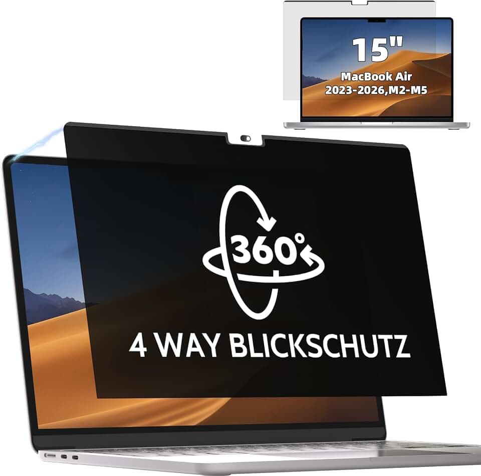 Mamol 360° Magnetischer Blickschutzfilter für MacBook Air 15 Zoll (2023-2026, M2/M3/M4/M5 Chip), 4-Wege abnehmbarer Privacy Screen,Anti-Blaulicht Blendschutz Displayschutz für Mac Laptop