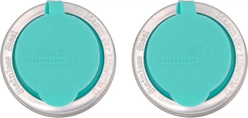 Aquamarine Leak Proof Chug Silicone Lids for Regular Mouth Mason Jars (2 Pack)