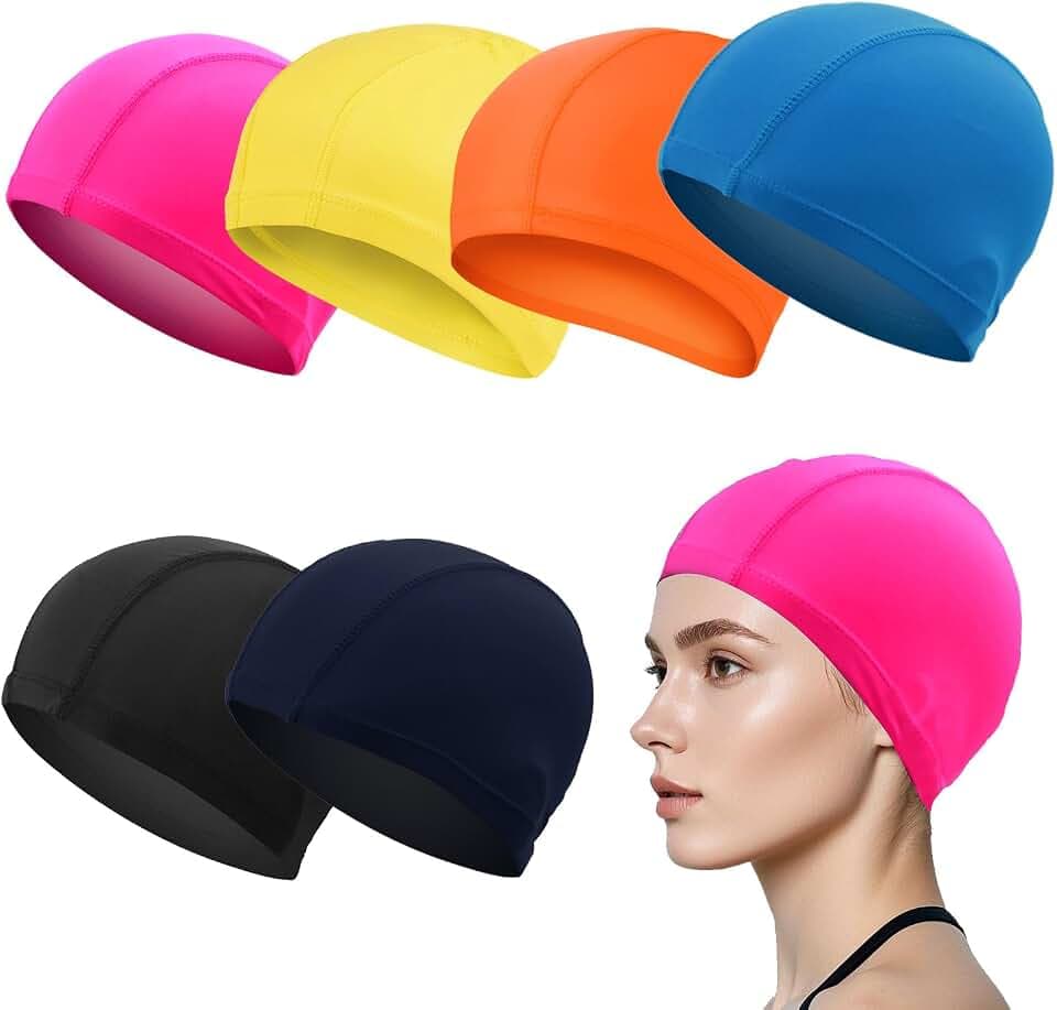 6 Stücke Unisex Badehaube, Lycra-Textilkappe, Klassische Stoff-Badekappe, Weiche Badehaube, Bademütze, Ohrenschutz Schwimmhaube, Flexible Kappe Badehut für Mädchen Herren Kinder