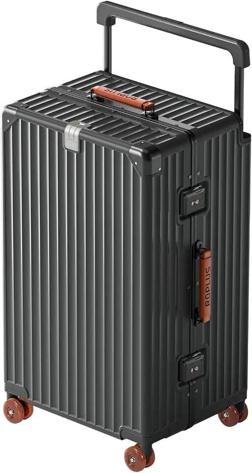 ROPLUS Aluminium Frame Checked-Luggage with Smooth Jelly Wheels, Hardside Zipperless Rolling Suitcase with TSA Lock (Grey, 28-Inch)