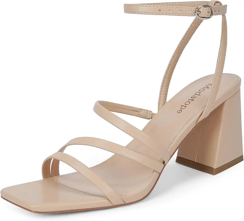 Modatope Women's Heeled Sandals Square Toe Chunky Strappy Heels Prom Shoes