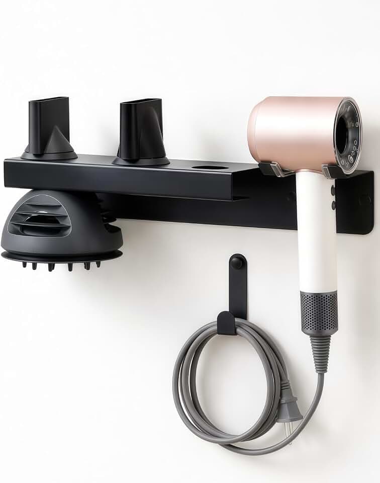 Dyson Föhn Halterung, Föhn Halterung Ohne Bohren für Dyson, Haartrocknerhalter Ohne Bohren aus Edelstahl mit Magnetischer Wandmontage Schwarz für Bad Hotel Barbershop