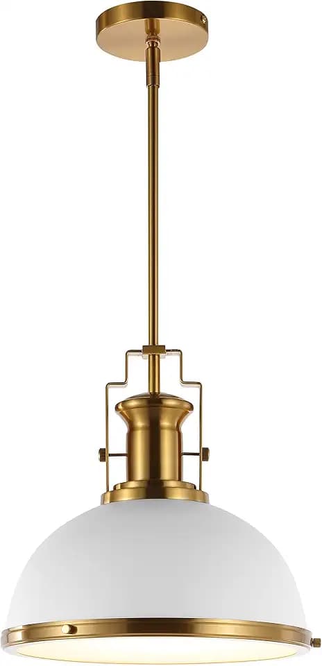 JONATHAN Y Homer Industrial Dome Pendant 13", White/Brass Gold