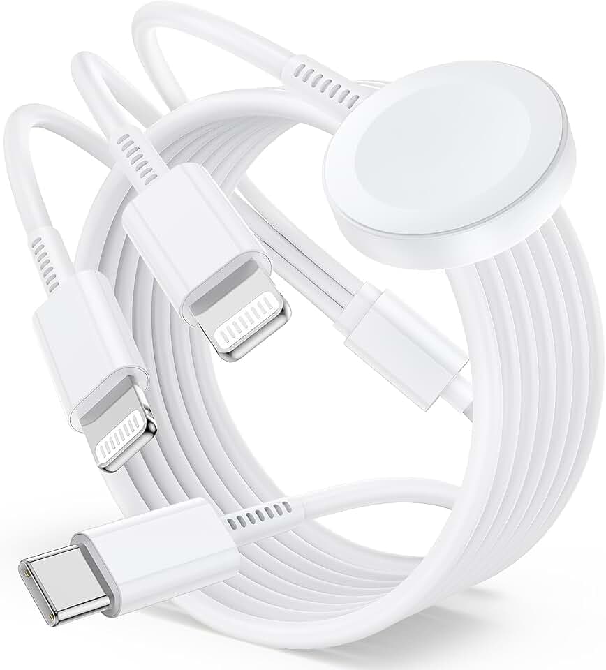 2 in1 USB C Magnetic Watch Charger Cable, 6FT USB C to Magnetic Wireless Fast i-Watch Charging Cord [Portable], Compatible with iWatch Series Ultra/9/8/7/6/SE/SE2/5/4/3/2 - White