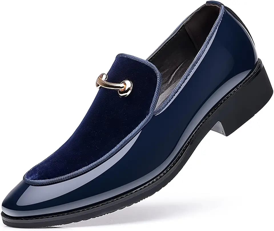 Men's Fashion Patent Leather Slip on Dress Loafers Business Casual Formal Tuxedo Shoe Party Wedding Velvet Penny