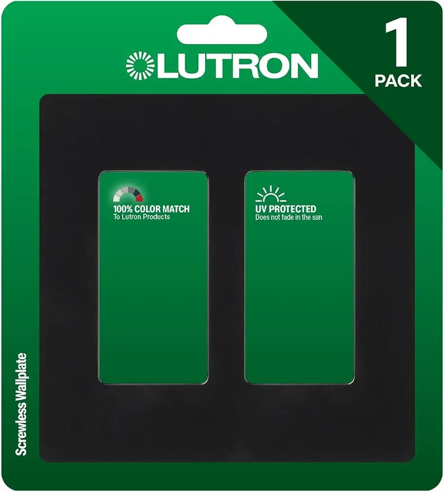 Lutron Claro Light Switch Cover Plate, 2 Gang Wallplate, for Decorator Light Switches, Screwless Switch Plate Cover, Gloss, CW-2-BL, Black